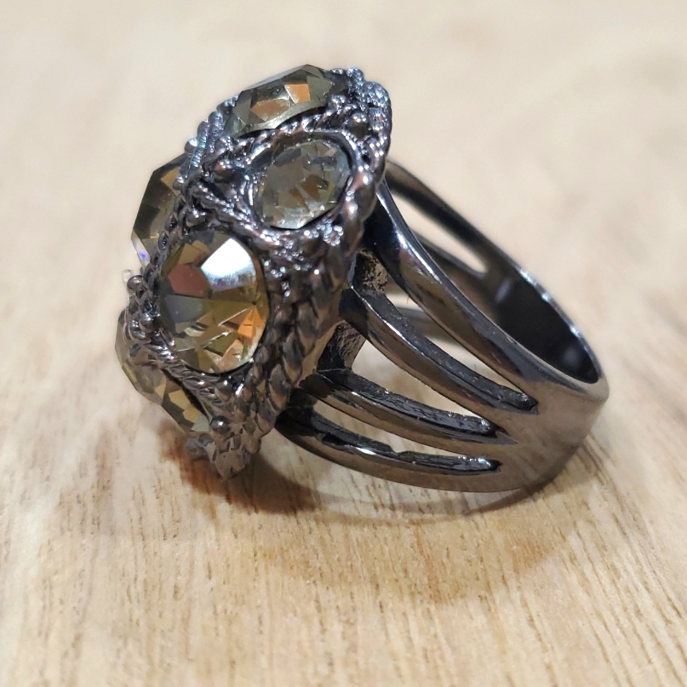 Gun metal crystal ring